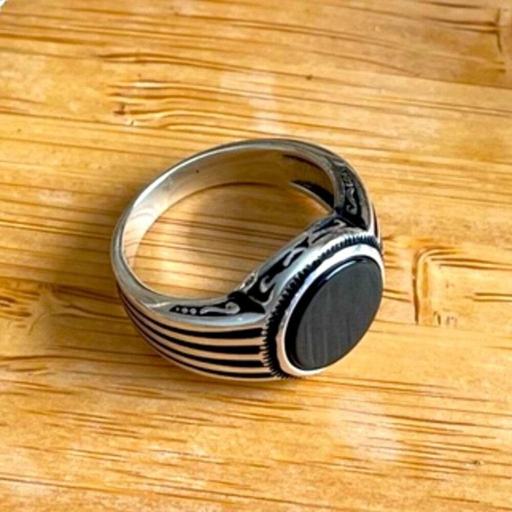 925 Sterling Silver Men's Rings With Natural Onyx - Picture 6 of 9